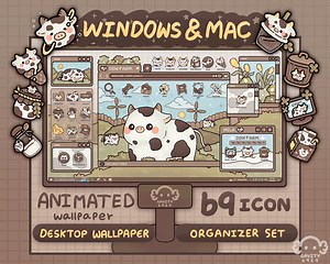 Windows/mac Cow Farm Desktop Wallpaper Organizer Set – Cozy Countryside Animated Icons - Etsy