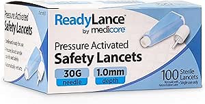 Pressure Activated Safety Lancets, 100 Lancets, 30Gx1.0MM, Light Blue