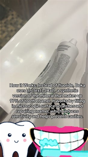 Benefits: Enamel Repair: Actively repairs and strengthens enamel, rather than just coating it. Sensitivity Relief: Known to significantly reduce tooth sensitivity. Safe and Non-Toxic: Formulated without fluoride, parabens, sulfates (SLS), and artificial colors/flavors. Whitening: Helps whiten teeth naturally.#toothpaste #teethcare #teethwhitening #teethtok #enamel @Boka Oral Care