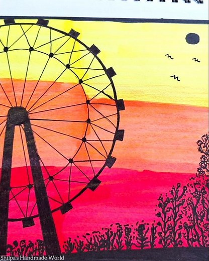 Gaint Ferris Wheel Drawing | How to Draw Gaint wheel step by step #sunset #wheel #HOWTO #learnto