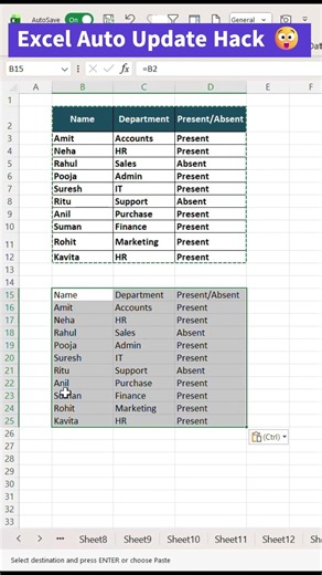 Excel Auto Update Hack 😲 #excel #excelshortcuts #exceltutorial #excel2025 #exceltricks #exceltips