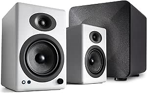 Audioengine A5 White Bookshelf Speakers with Bluetooth and S6 Subwoofer with Remote