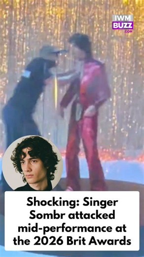 Singer-songwriter Sombr was pushed off the stage after a man rushed him during his Brit Awards performance #sombr #hollywood #celebritynews #trendingvideo #music #BritAwards | IWMBuzz