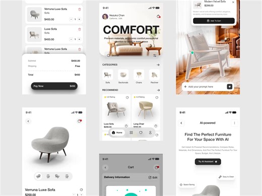 Luxury Furniture E-Commerce App Design & AI Visualizer Showcas