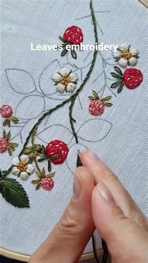 Basic and simple leaves embroidery🌿 #embroidery #tutorial #diy #handmade #art #craft #stitch