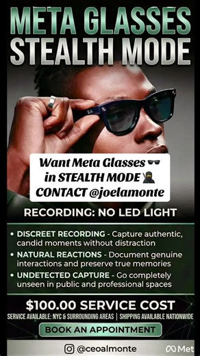 If you want STEALTH MODE 🥷 Meta Glasses 🕶️ Contact @Joel Almonte NYC Area 🗽 Limited Time Only!!!! Video Coming Soon!!!! #stealthmode #metaglasses #nyc #viral #pov