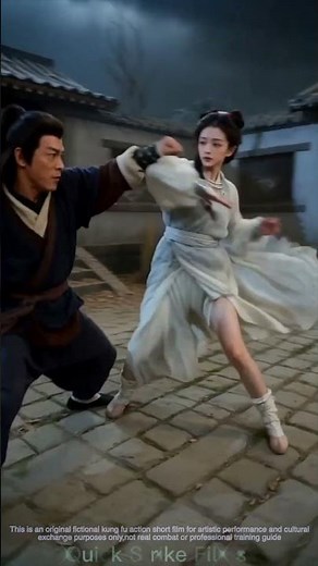 Wuxia Short Film: Black-Robed Swordsman Fights White-Clad Heroine On Stone Pavement#wuxia
