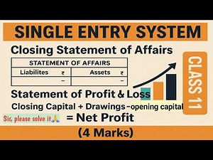 Class 11| Closing statement of affairs & Statement of profit and loss |4 marks | Single Entry System