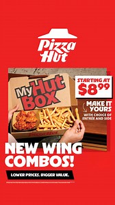 Lower prices. Bigger value! 🍕 Get 6 wings, a 2-top personal pan pizza or melt fries or more wings—starting at just $8.99. Who’s hungry? 😋 | Pizza Hut