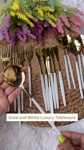 🍽️ Elegant 18-Piece Cutlery Set | Gold & White Flatware