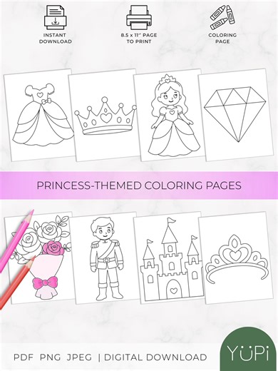 Princess Coloring Pages for Kids Printable | Princess Coloring Book PDF PNG JPEG | Instant Download | Toddler Activity | Girls Coloring Page