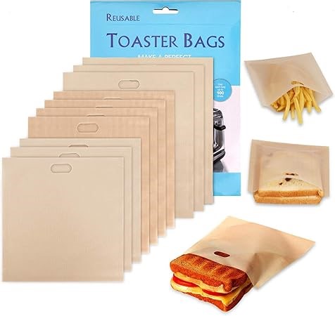 XREXS Non-Stick Wiederverwendbare Toastabags Waschbar, 10 Stück Teflon Toaster beutel für Toast Sandwich Panini Snacks, Sandwich-Bag Anzug für Mikrowelle Grill Toaster LFGB Zertifizierung