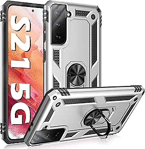Case for Samsung Galaxy S21 5G Case Rugged Military Grade Heavy Duty Armor Shockproof Anti-Drop Galaxy S21 Phone Case Holder Kickstand Shell for Samsung Galaxy S21 5G 6.2 2021 Basic Cases (Silver)