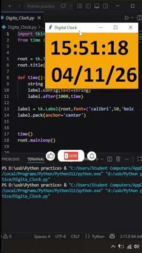 Digital clock using python #coding #python #programming #pograming #app