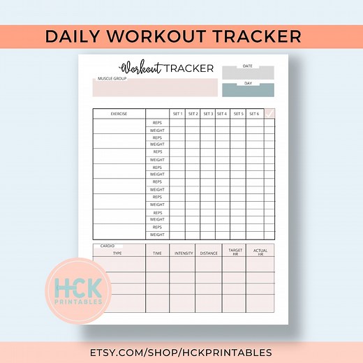 Daily Workout Log | Fitness Tracker | Workout Tracker Printable | Daily Fitness Log | Daily Fitness Planner - Etsy