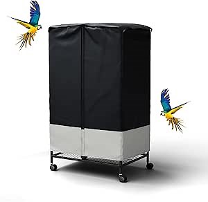 Tchvt Blackout Bird Cage Cover - Birdcage Cover for Winter with Detachable Top Panel Universal Large Breathable Cage Cover for Night (BlackGrey, 38x24x48 inch)
