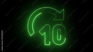 Neon light countdown numbers animation from number ten 10 to one 1,glowing and shining in rotating circle border on black background video elements