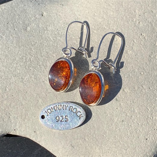 Baltic Amber Oval Earrings, Handmade in 925 Sterling Silver, Amber Jewellery - Etsy