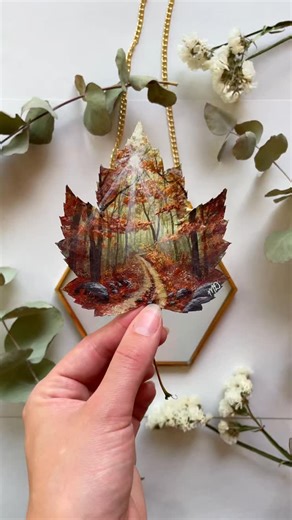 22 reactions · 5 comments | “The Way Beneath the Leaves” Painted on a preserved maple leaf! Botany Fact: Maple trees are known for their long lifespans, with some living over 300 years. The sap from certain species is boiled to make syrup, but this process requires a lot of sap—about 40 gallons for one gallon of syrup. #leafpainting #leafart #acrylicpainting #autumn | Brushed Botany | Facebook