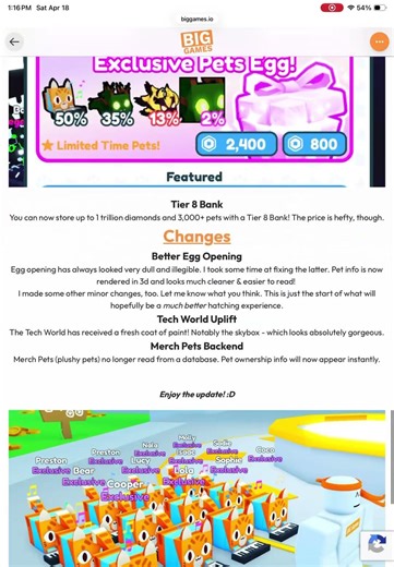 The first pet simulator x update that I play