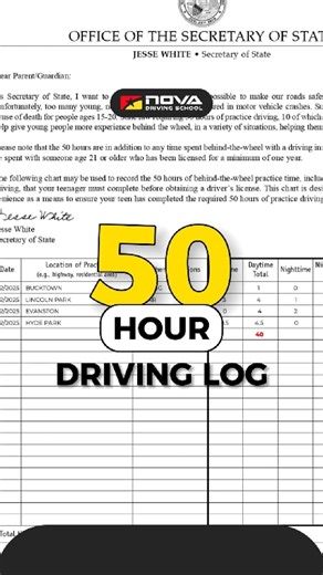 Nova Driving School-Chicago on Instagram: "🚗✨ Learn how to fill out your practice log easily and quickly with NOVA Driving School. Complete your 50 hours and get road-ready with confidence! 🕒 🎯 Save this video and share it with your friends for when you or they need it! #NovaTips #DriveConfidently #NovaDrivingSchool #SecretaryOfState #TeenDrivers #Illinois #50HourLogSheet"