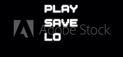 Pixel art game style menu option text with alpha channel. retro 8-bit animation play, save, load, exit menu. 4k video