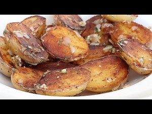 Crispy Duck Fat Fried Baby Potatoes In Cast Iron Skillet With Garlic, Shallots & Thyme