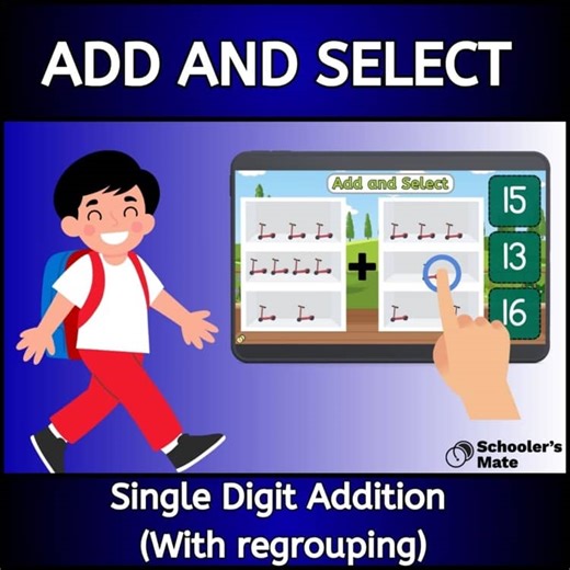 Add and Select: Single Digit Addition (With regrouping) Digital Resources