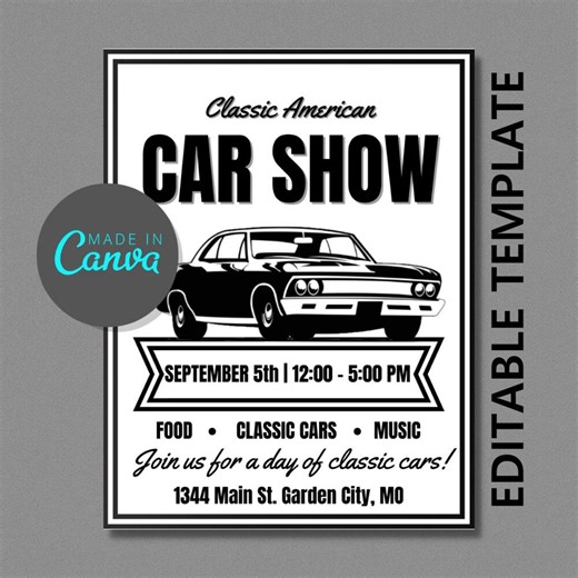 Editable Canva Car Show Flyer Template | Classic American Car Show Flyer Template | Retro Car Show Flyer Template for Canva - Etsy