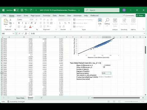 MAT 274 Project E Excel Hypothesis Test