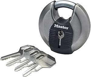 MASTER LOCK Heavy Duty Disc Padlock, Security Level 8/10, Outdoor, Keyed, Stainless Steel, Weatherproof, Closed Shackle