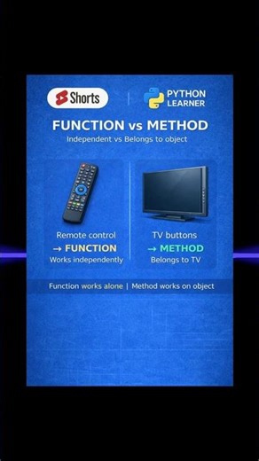 #Python #FunctionVsMethod #PythonShorts #LearnPython #CodingBasics #PythonLearner