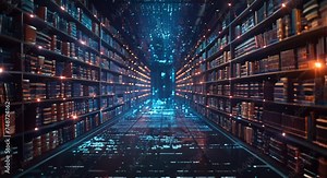 High-tech lab library, scientific journals and books, innovation learning