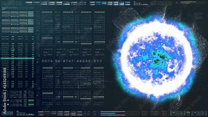 Futuristic motion graphic user interface head up display screen with digital hologram Nuclear Fusion energy simulator and data telemetry information display for digital background Stock Video