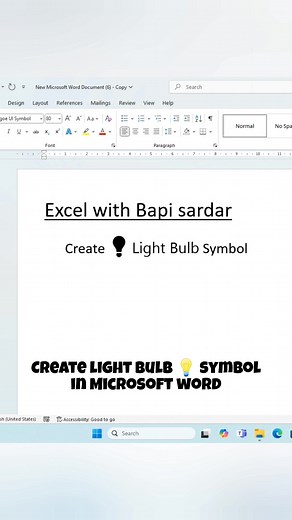 💡 Create Light Bulb Symbol in Microsoft Word using Shortcut Keys!⚡ Unleash your creativity and make your documents glow with this simple Word trick!💻🔥 #MicrosoftWord #ShortcutKeys #WordTricks #LightBulbSymbol #MSTips #OfficeHacks #TechTips #Productivity #LearnWithFun #ViralTricks 📄Description: Want to insert a glowing Light Bulb 💡 symbol in Microsoft Word without using the Insert menu?💻 Learn this amazing shortcut trick to make your documents stand out and impress everyone!✨ Watch, learn, 