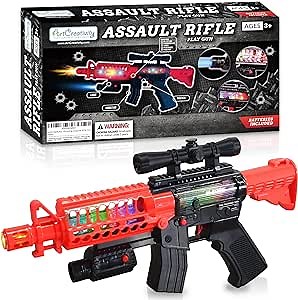 ArtCreativity Toy Rifle Vibrating Toy Guns for Boys, 13.25 Inch Light Up Fake Gun with Sounds, Immersive Vibration, and Batteries Included, Military Toy Machine Gun, Toy Guns for Boys 8-12