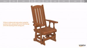 VINGLI Outdoor Glider Chair Wood Patio Glider with Cup Holder, Porch Glider with Smooth Rocking Mechanism, Heavy Duty 600 LBS