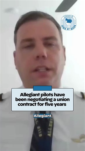 Allegiant pilots have been in contract negotiations for five years, all the while being overworked and underpaid. For more Iowa workers news directly to your inbox, subscribe to our newsletter at the 🔗 in our bio.