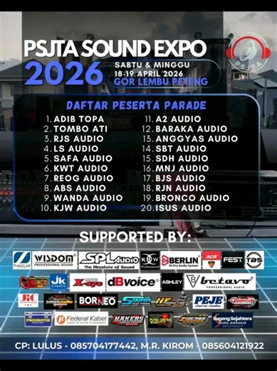 PSJTA SOUND EXPO 2026 🎊 🗓️ saptu tgl 18 April & Minggu tgl 19 April 2026 📍GOR lembupeten Tulungagung 📢 Ojo lali disimpen Ben Ndak kliwatan bolo 🔥 #karnaval #karnavalsoundsystem #tulungagung