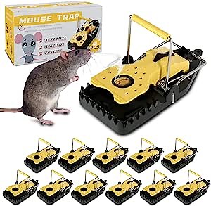 SSX Mouse Trap Rat Traps Indoor - Small Reusable Powerful Mouse Traps with Bait Cup & Powerful Bites - Effectively Lures Catches Mice Chipmunks Squirrels - Mice Traps for House Indoor Outdoor(12-Pack)