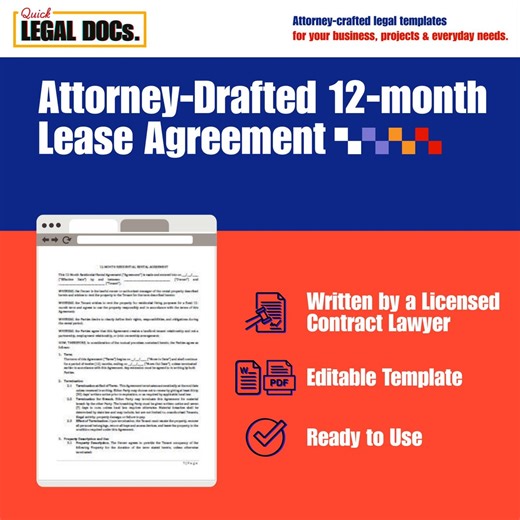12 Month Lease Rental Agreement | Attorney- Drafted Contract Template - Etsy