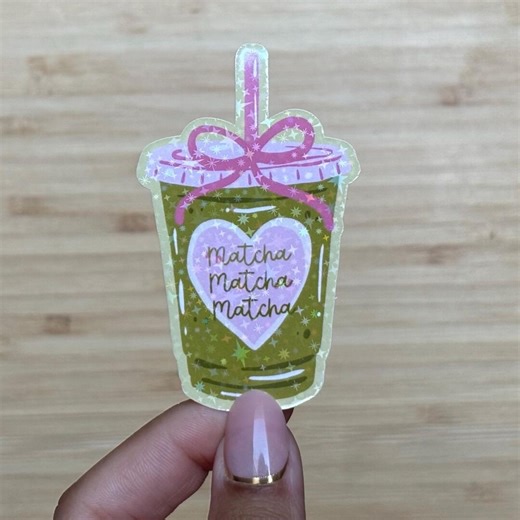 Matcha Latte Sticker, Unique Sticker, Cool Stickers, Girly Sticker, Holographic Sticker, Shiny Sticker, Sparkle Sticker, Matcha Sticker - Etsy