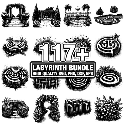 117  Labyrinth SVG Bundle,Instant Digital Download png, dxf, eps, svg, Cricut Cut Files, Silhouette, Commercial Use, Digital Clipart