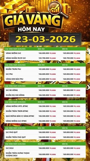 The price of 9999 SJC gold today, March 23, 2026, continues to fall sharply.