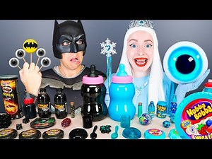 ASMR MUKBANG for Superheroes Color food challenge 블루 블랙 푸드 챌린지 Blue vs Black dessert KIKIMO