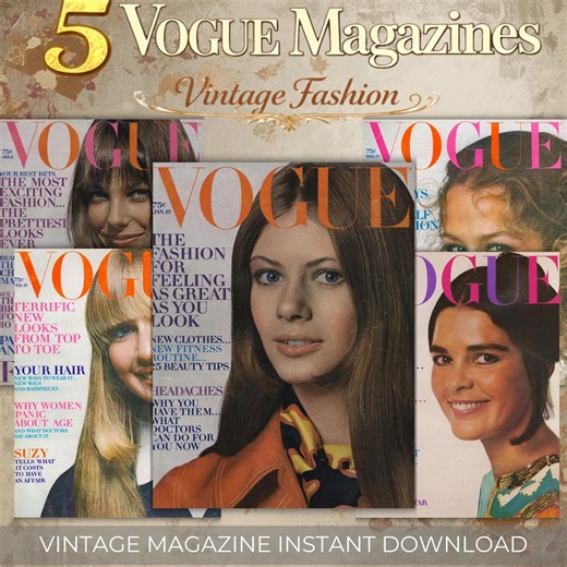 5 Vintage Vogue Magazines 1970 Bundle | 70s Fashion Poster Set | Retro Aesthetic Wall Art | Digital Download - Etsy