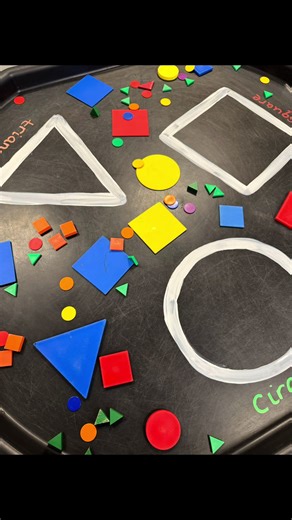Exploring shape recognition and sorting on our tuff tray this week 🔴🟦🔺 #teachersoftiktok #eyfs #earlyyears #tufftrayideas #fypシ