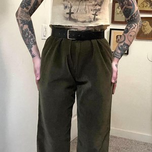 90s Vintage Olive Green Velvety Side Zip Pants - Etsy