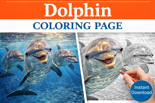 Dolphin Coloring Page Printable, Realistic Dolphin Coloring Page for Adults, Ocean Coloring Page, Marine Life Art, Instant Download - Etsy