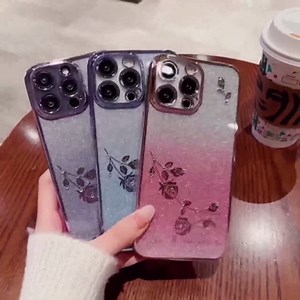 Phone Case for Oneplus 13R Clear Glitter Floral, Cute Slim for Oneplus 13R Case Silicone Shockproof Protective Women Girls Cover Sparkle Aesthetic (Pink)